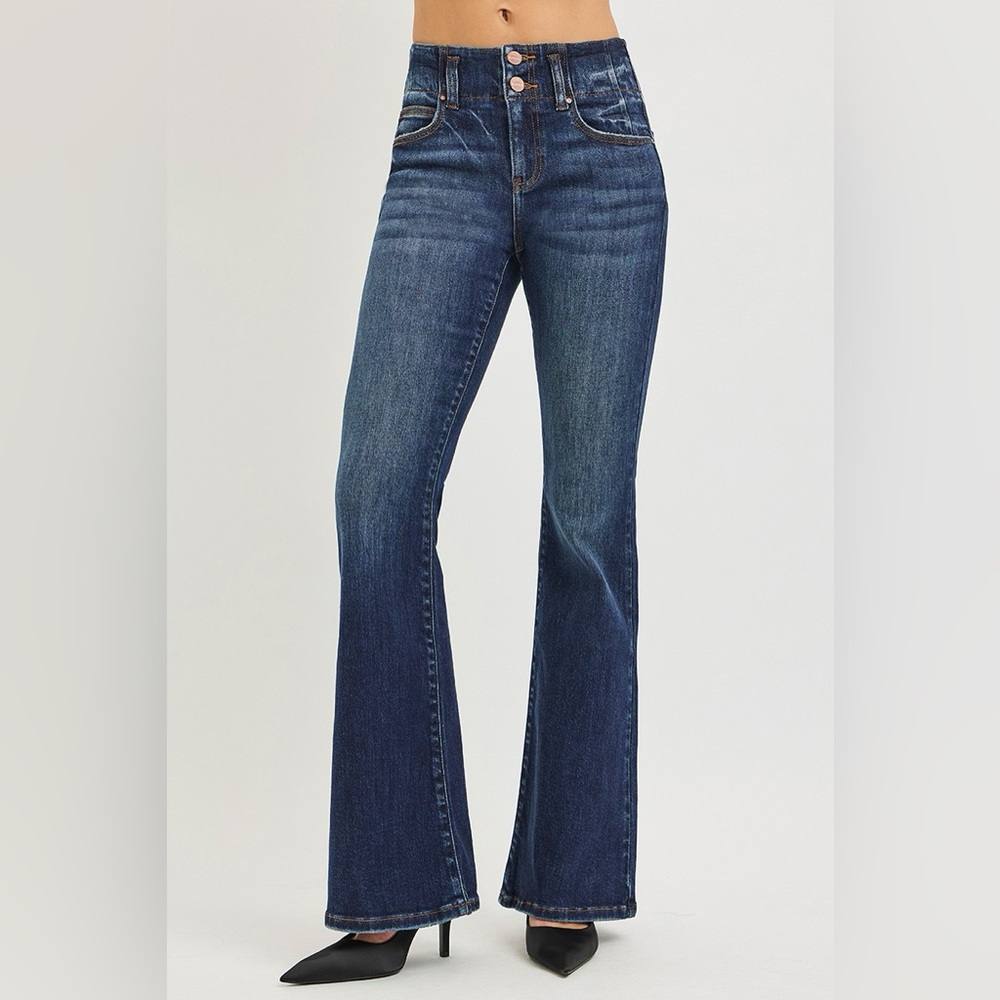 RISEN High Rise Flare Jeans With Seam Detail Waistband - Picture 5 of 7